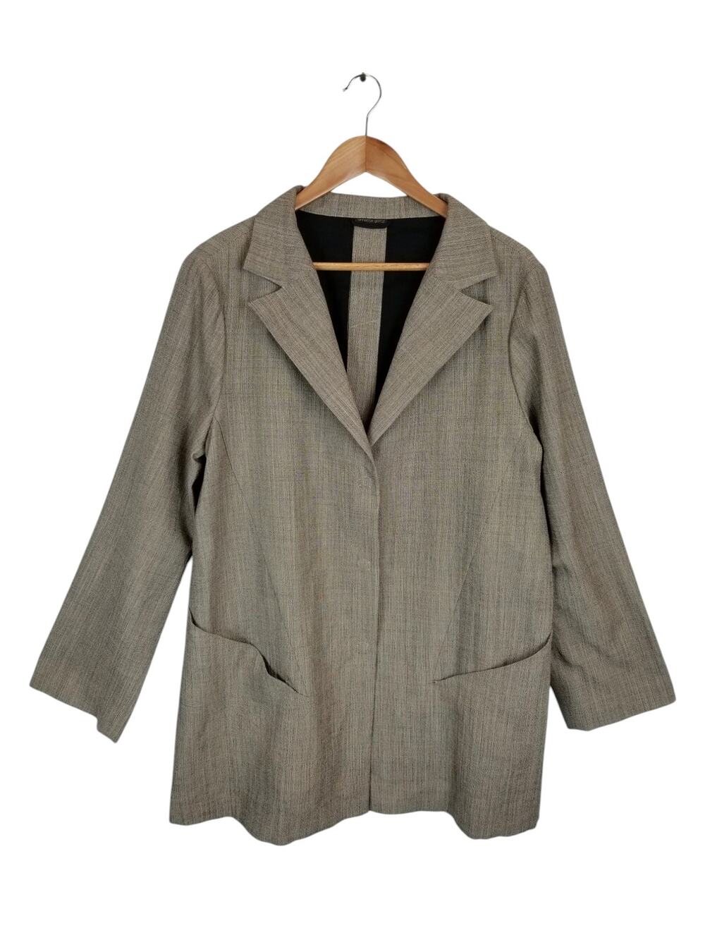 Annette Gortz 100% Virgin Wool Snap Front Closure Long Line Blazer Jacket 10